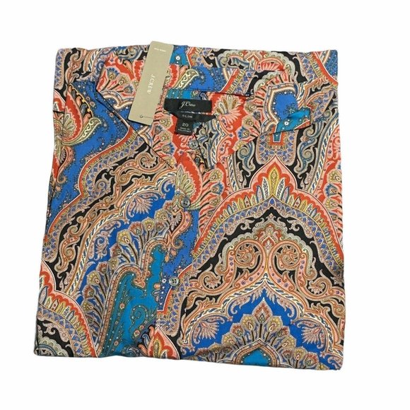 J Crew Slim Perfect Paisley Shirt sz 20 100% Cotto - Picture 2 of 3